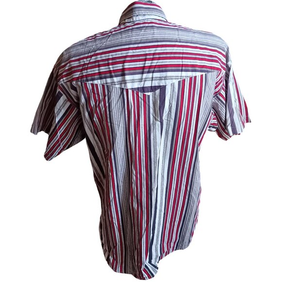 Large Vintage Western Shirt Panhandle Slim Striped Short-Sleeve Red/White/Purple - Picture 5 of 6